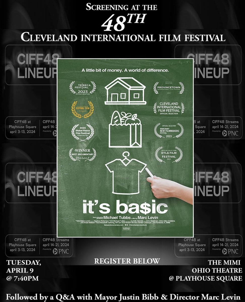 TONIGHT @ 7:40! Catch 'It's Basic,' a doc about combating inequality through guaranteed basic income at #ciff48. And stick around for a post-film convo feat. our own Hannah Halbert, as well as the film’s director, Cleveland Mayor Justin Bibb, and more! clevelandfilm.org/films/its-basic