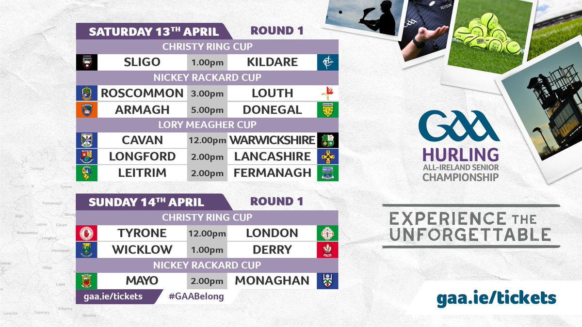 The Ring, Rackard and Meagher competitions are 🔙 this weekend, with a feast of Round 1 fixtures! Take a look below for more detail.

#ExperienceTheUnforgettable