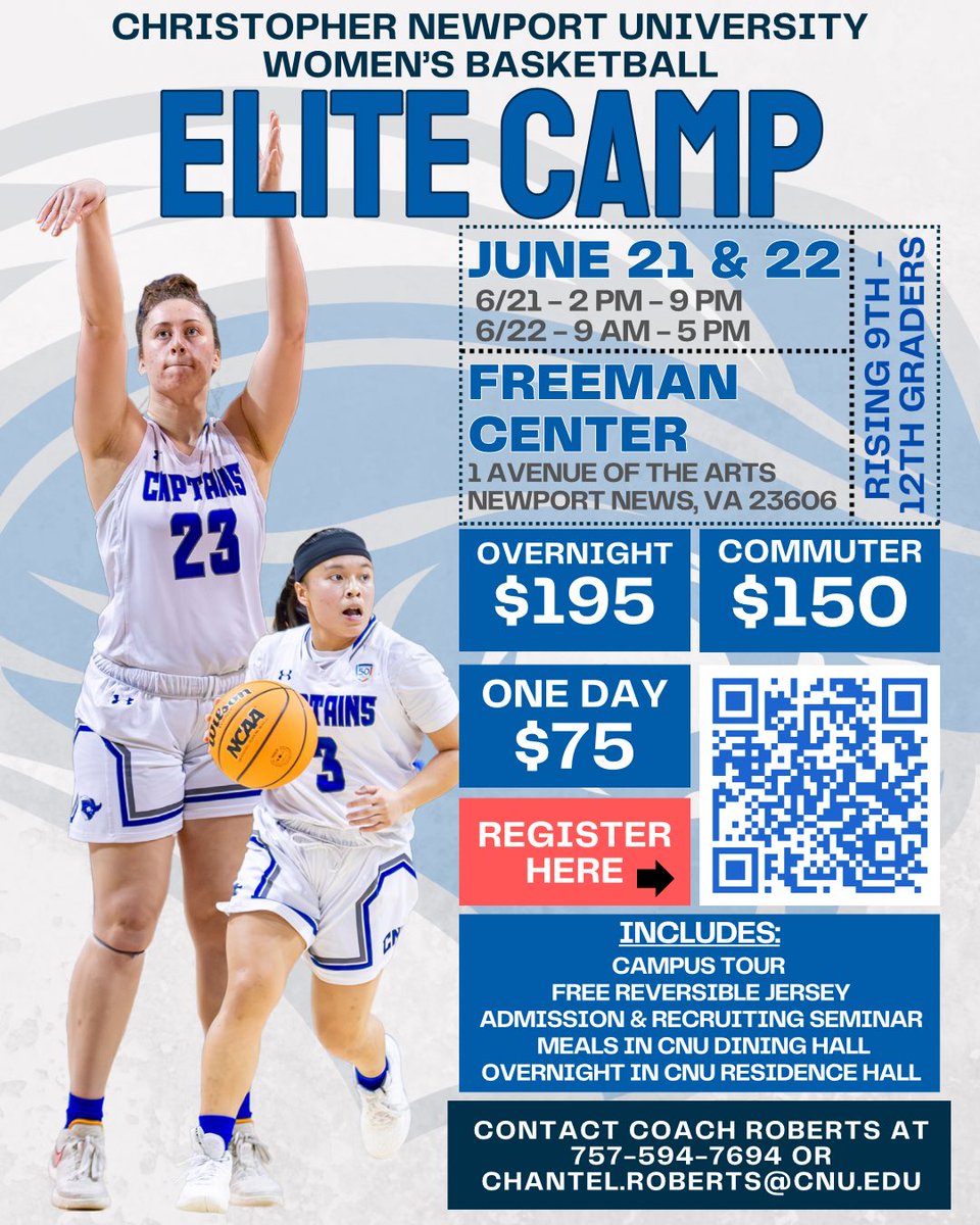 It’s almost camp season and Elite Camp Registration is open! 🏀 We hope to see you June 21st and 22nd in the Freeman Center! #gocaptains⚓️💙