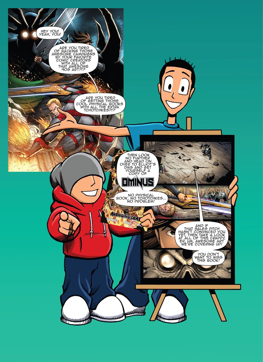 [New Art]  Here's Gino and Shorty doing their best to promote Ominus!!  Check it out!! 

#ArtShare #ArtPortfolio #ArtistOnTwitter #ComicbookArt #rtArtBoost #OMINUS