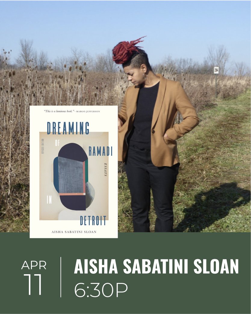 TOMORROW: We're thrilled to welcome back author and U of M professor Aisha Sabatini Sloan (@aishasabslo) in celebration of Dreaming of Ramadi in Detroit. She'll be joined in-conversation by Divya Victor. 6:30pm. literatibookstore.com/event/aisha-sa…