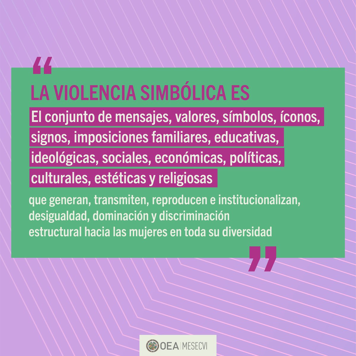 📣La violencia simbólica contra las mujeres se basa en estereotipos que naturalizan su subordinación. 👉Así, alimenta otros tipos de violencia por razones de género, como la física, sexual o femicida, entre otras. 🆕Consulta la Declaración de @MESECVI 🔗belemdopara.org/declaracion-re…