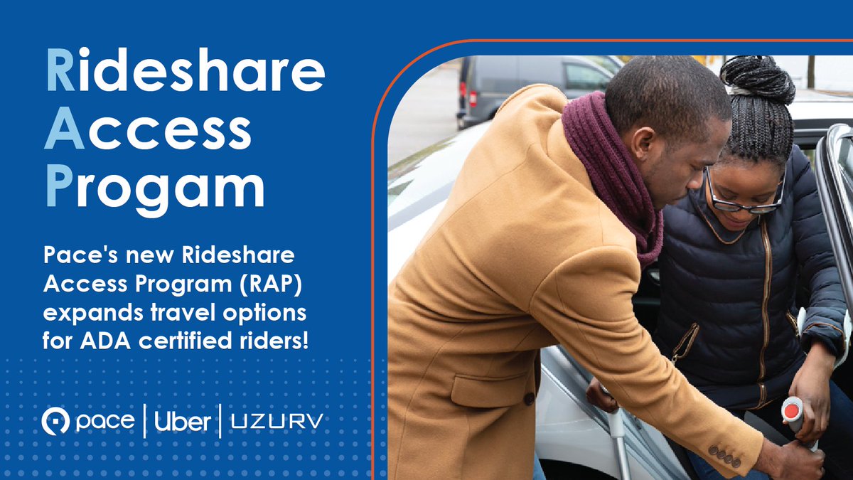 Pace is expanding transportation options for riders with disabilities! The new Rideshare Access Program (RAP) allows paratransit riders to use @Uber and @uzurv to travel the region at a discounted rate. Learn how to enroll: bit.ly/rideshare-acce…