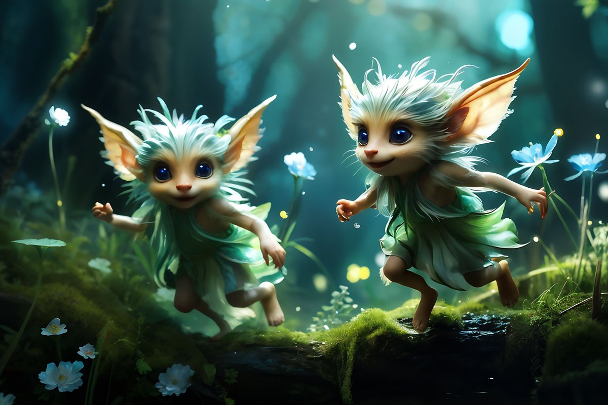 InnyBenben's tweet photo. Prompt: Giggling mischievous little amphibious elven imps running through a lush forest into a mystical clearing.

Modifiers:  fantasy, serene, nightscape, mysterious, fae beauty, lovely, matte background... [full list at link]  

#AIart #PlaygroundAI
https://t.co/6O8lTZRO1l https://t.co/jtoPBnORZW