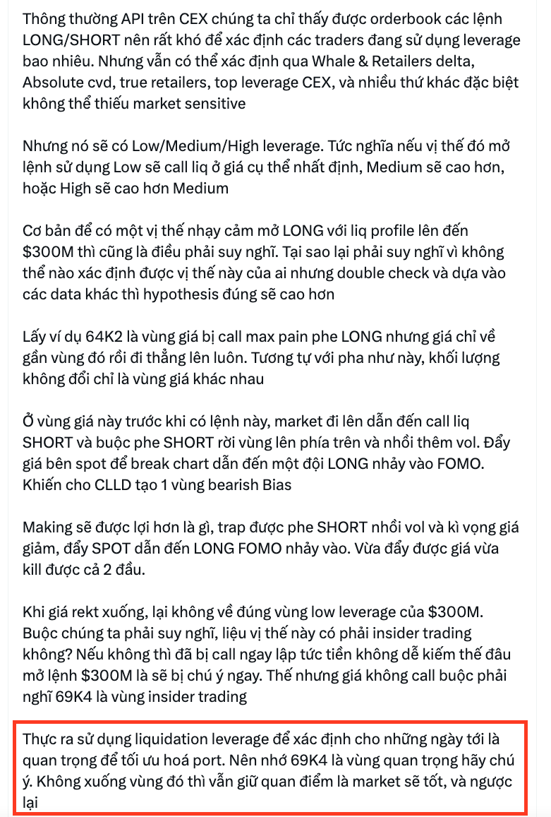mai1909_xyz's tweet photo. Xác định lại với nhau 1 xíu 69K4 đã bị call liq

Trước đó mình nói khả năng insider, nếu bị call phát một như này thì khả năng đây không phải insider như mình nghĩ ( mình timing sai )

Nhắc lại vùng 69K4 là vùng quan trọng để quan sát, không có nghĩ là không bị call

Quan điểm riêng, đã muốn kill như vậy thì không phải insider vì lệnh này đã được mở từ hôm qua và hôm sau kill luôn

Luận điểm thay đổi: Không phải insider => kill nhẹ tàu => good