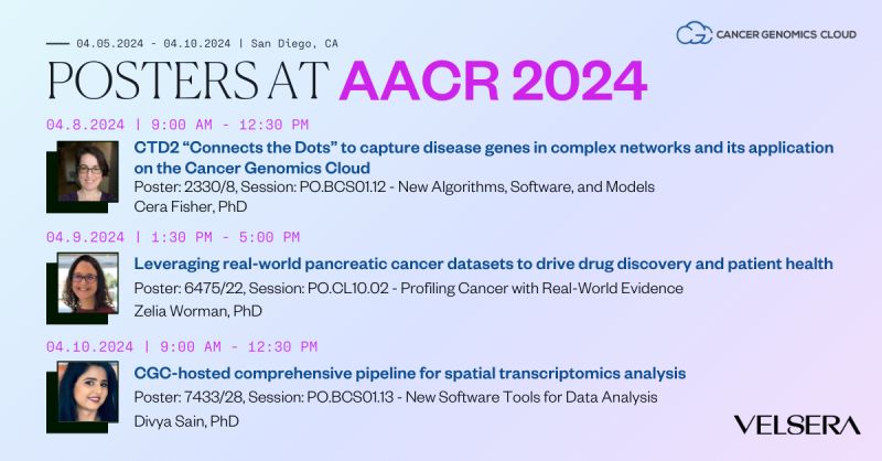 Want to know more about the #CancerGenomicsCloud? Come to our posters today at #AACR2024 and stop by <a href="/velseraofficial/">Velsera</a> 's booth #805! 

Posters: 9a, Section 35/#28; 1:30p, Section 45/#22