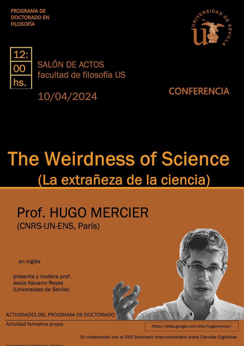 First keynote talk by Hugo Mercier @hugoreasoning at the XXXI SIUCC 

@SEFA_Filosofia @unisevilla @uc3m @AgEInves @FundacionBBVA