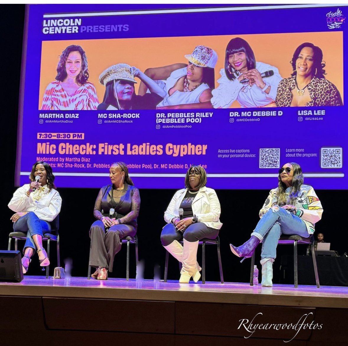 Hip Hop is celebrating 50 years and MCs Debbie D, Lisa Lee, Pebblee Poo & Sha Rock were there during its inception! Collectively, there is almost 200 yrs of hip hop history sitting on this stage! Imagine the wealth of info … #HipHopMatriarchs #ImAPioneer