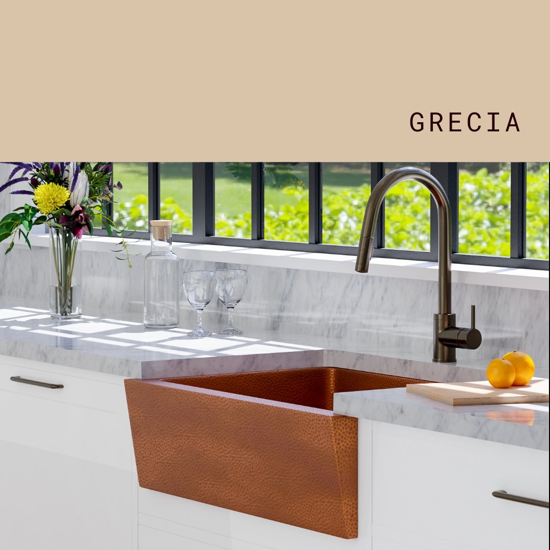 With its spacious single-well design and hammered finish, this sink will be a welcomed addition to any kitchen.

#BarclayProducts #SpecialbyDesign 
#Grecia #kitchensink #copper #singlebowl