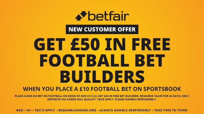 Get £50 in FREE BET BUILDERS for this weekend's Premier League action! When you join Betfair and bet £10 HERE 👉footyaccums.bet/B10G50BFOffer #Ad | New Customer Offer | 18+ | T&Cs Apply | BeGambleAware