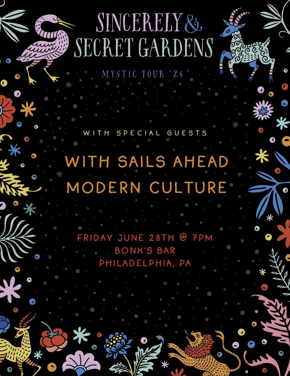 🚨PHILLY🚨 We're coming back this summer to support Sincerely and Secret Gardens on the Mystic Tour‼️ See you at Bonk's Bar June 28th ✨