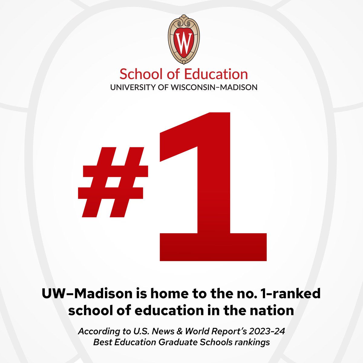 DELIGHTED that our fabulous @UWMadEducation has been ranked the #1 School of Education in the U.S. (tied with @Teacherscollege). Yes, rankings need to be taken with a grain of salt, even this one, but wonderful to see our School of Ed recognized for its excellence in this way.