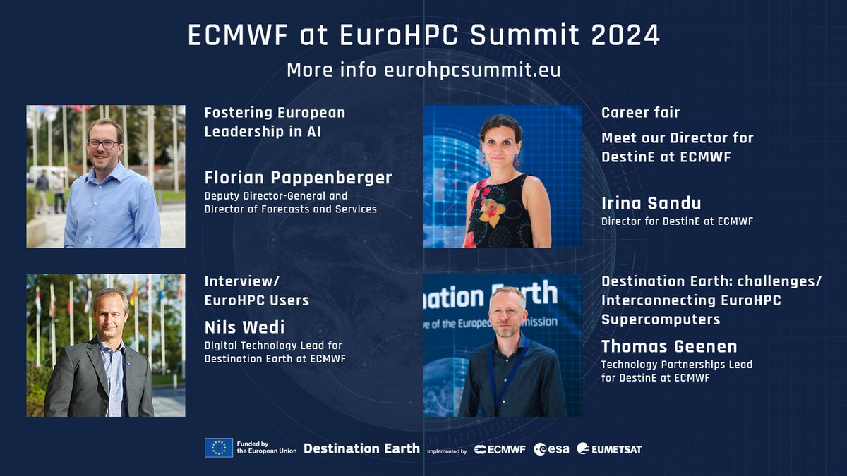 🌍🌐The @EuroHPC_JU held its second summit in Antwerp at the end of March. #ECMWF scientists explained how we apply cutting-edge ML/#AI models to deliver the first digital twins of #DestinationEarth. Read our #EuroHCPSummit2024 report ➡️stories.ecmwf.int/ecmwf-takes-de…