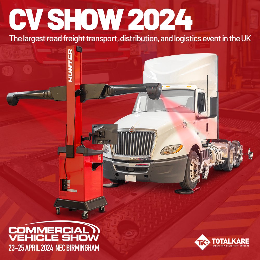 Just 2 weeks to go until the CV show 2024! Totalkare will be performing live demonstrations with the Hunter Engineering heavy duty wheel alignment system Come and visit us on Stand 4C10, showcasing over 25 items of heavy duty and light commercial workshop equipment