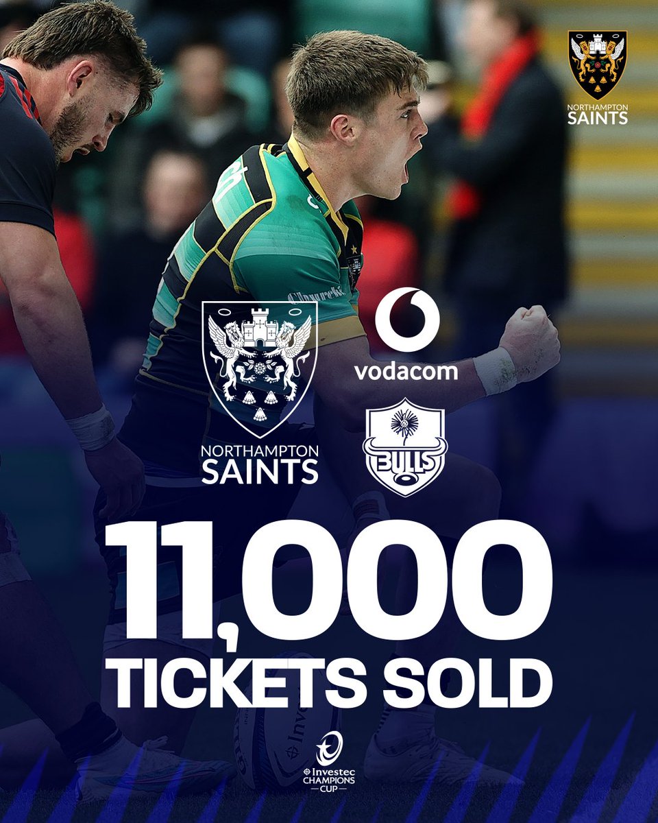 Less than 48 hours after going on sale, tickets are flying out the door for Saturday's #InvestecChampionsCup quarter-final 🔥 Secure your seat now! 🎟️ northamptonsaints.co.uk/Bulls