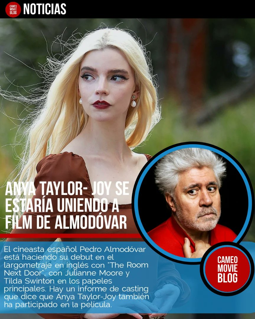 Anaya como una chica Almodóvar al parecer, para el debut en inglés del director.
.
.

#cameomovieblog #anyataylorjoy #pedroalmodovar #almodovar