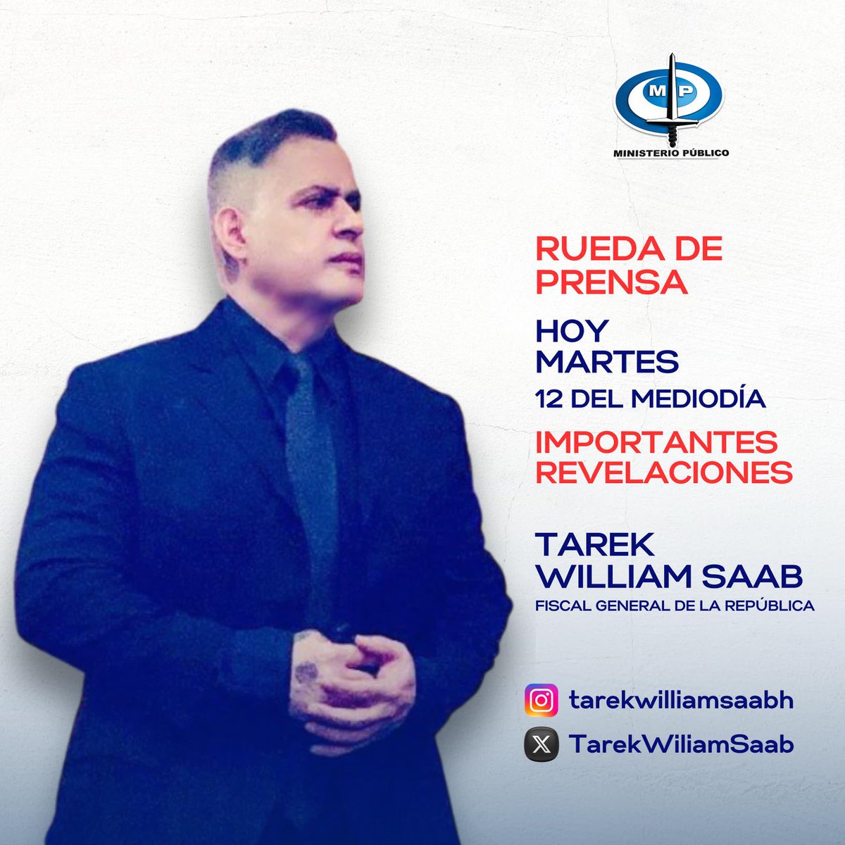 #HOY 

a las 12 del mediodía desde la sede del ⁦<a href="/MinpublicoVEN/">Ministerio Público venezolano</a>⁩ me dirijo al país

Importantes #revelaciones.

#ATENTOS.