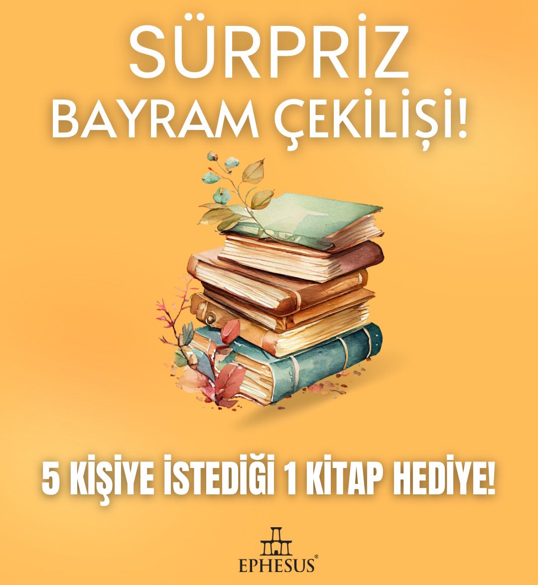 5 KİŞİYE İSTEDİĞİ 1 KİTAP HEDİYE! 🎁 Yapmanız gerekenler, - @ephesusyayinevi ‘nı takip etmek. - Gönderiyi beğenmek ve retweet yapmak - Yoruma 1 arkadaşınızı etiketlemek. Bol şans ⭐️ *** Lütfen tanımadığınız kişileri ve sahte hesapları etiketlemeyiniz. Hakkınız geçersiz