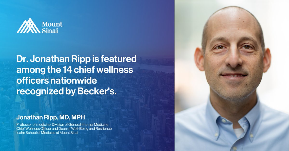 Congratulations to Dr. Jonathan Ripp for being recognized among the nation's top 14 chief wellness officers by Becker's. 
#WellnessLeaders #BeckersRecognition #MountSinai #NYC #NationWide #WeFindAWay