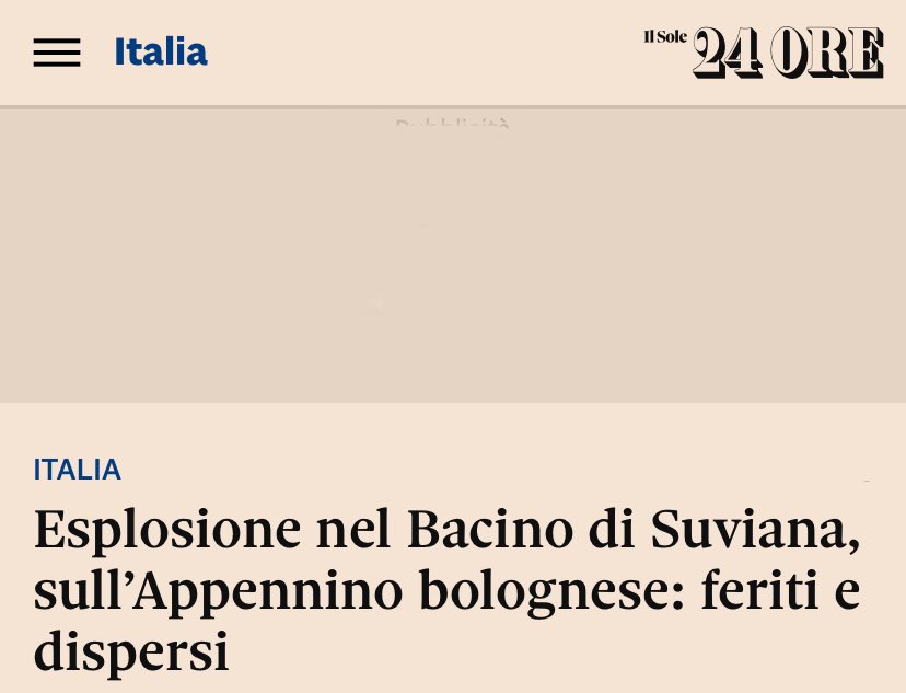 Terribile incidente alla centrale idroelettrica di #Suviana ,purtroppo si parla di dispersi e feriti gravi. 
Seguiamo con apprensione la situazione ed esprimiamo tutta la vicinanza della comunità di @ItaliaViva #EmiliaRomagna alle persone coinvolte nel tragico evento.