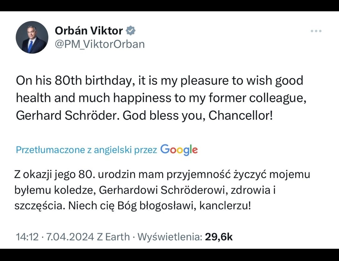 Friend of the #PiS government, Hungarian PM @PM_ViktorOrban, extended birthday wishes to former pro-Russian German Chancellor #GerhardSchröder. The entire pro-Kremlin international is celebrating the @CPAC
#ViktorOrban

@CG0386 @dczd23 @Nephilim_1976 @paddleonthesea @zemantomas