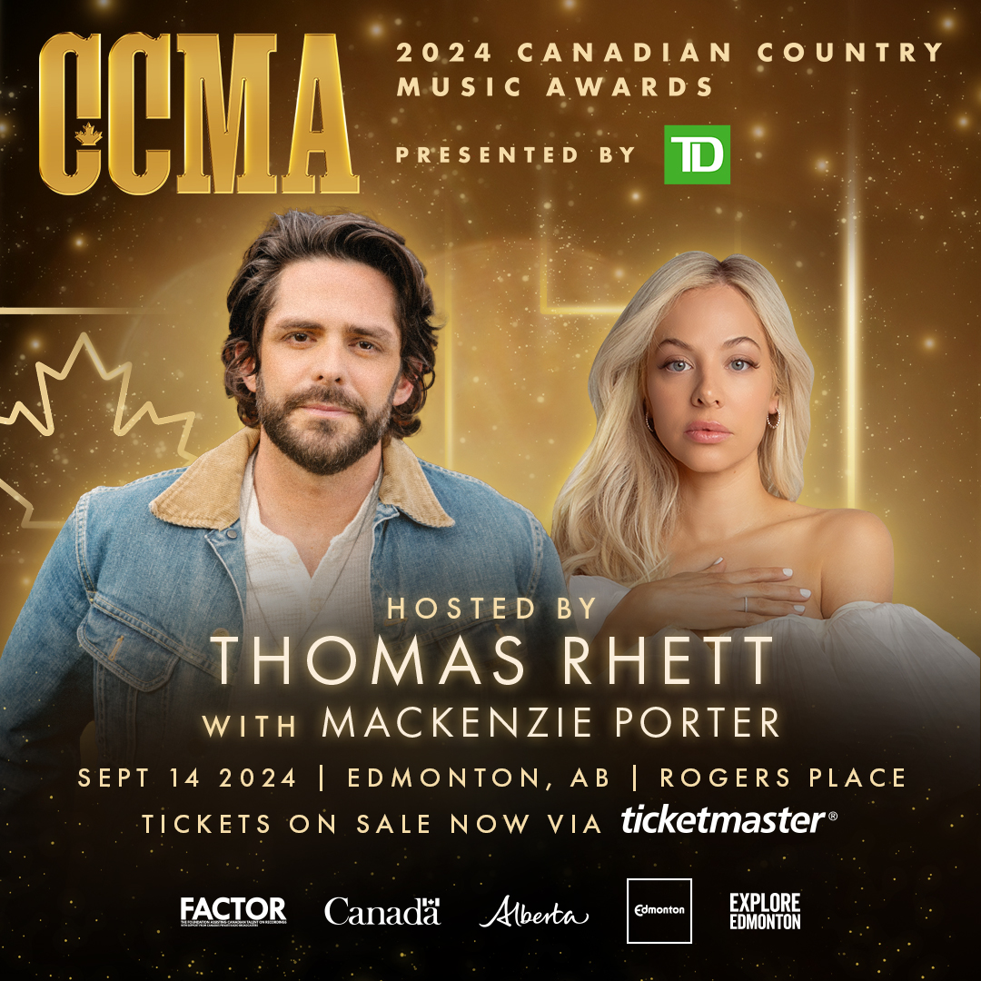 Canada's Biggest Night in Country Music just got even bigger! The 2024 @CCMAOfficial Awards presented by @TD_Canada will be hosted by @ThomasRhett along with @MacKenziePMusic, live from #RogersPlace on Sept 14! #CCMAAwards #CCMAs Get your tickets now: RogersPlace.com/CCMA