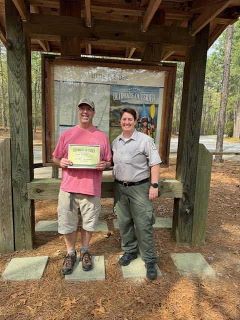 Ranger Michelle is all smiles 🙂 with Dean from Clover, SC! Dean completed his Ultimate Outsider journey at Little Pee Dee State Park on April 1! His favorite park was Devils Fork for the kayaking, and Caesars Head & Jones Gap for the hiking! Congrats 🔗 brnw.ch/21wIEvx