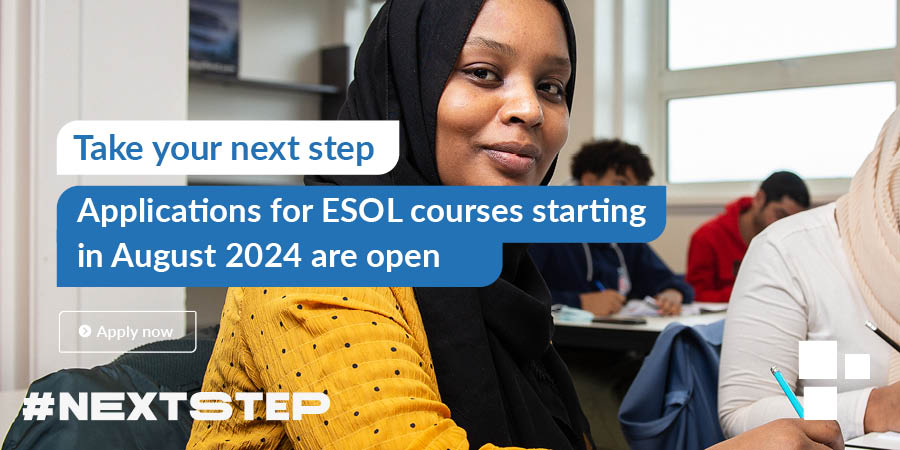 Our ESOL (English for Speakers of Other Languages) courses are now open for application. Our small class sizes and supportive tutors will help you improve your English for work or further training. Find out more: ow.ly/jQkJ50RafTL