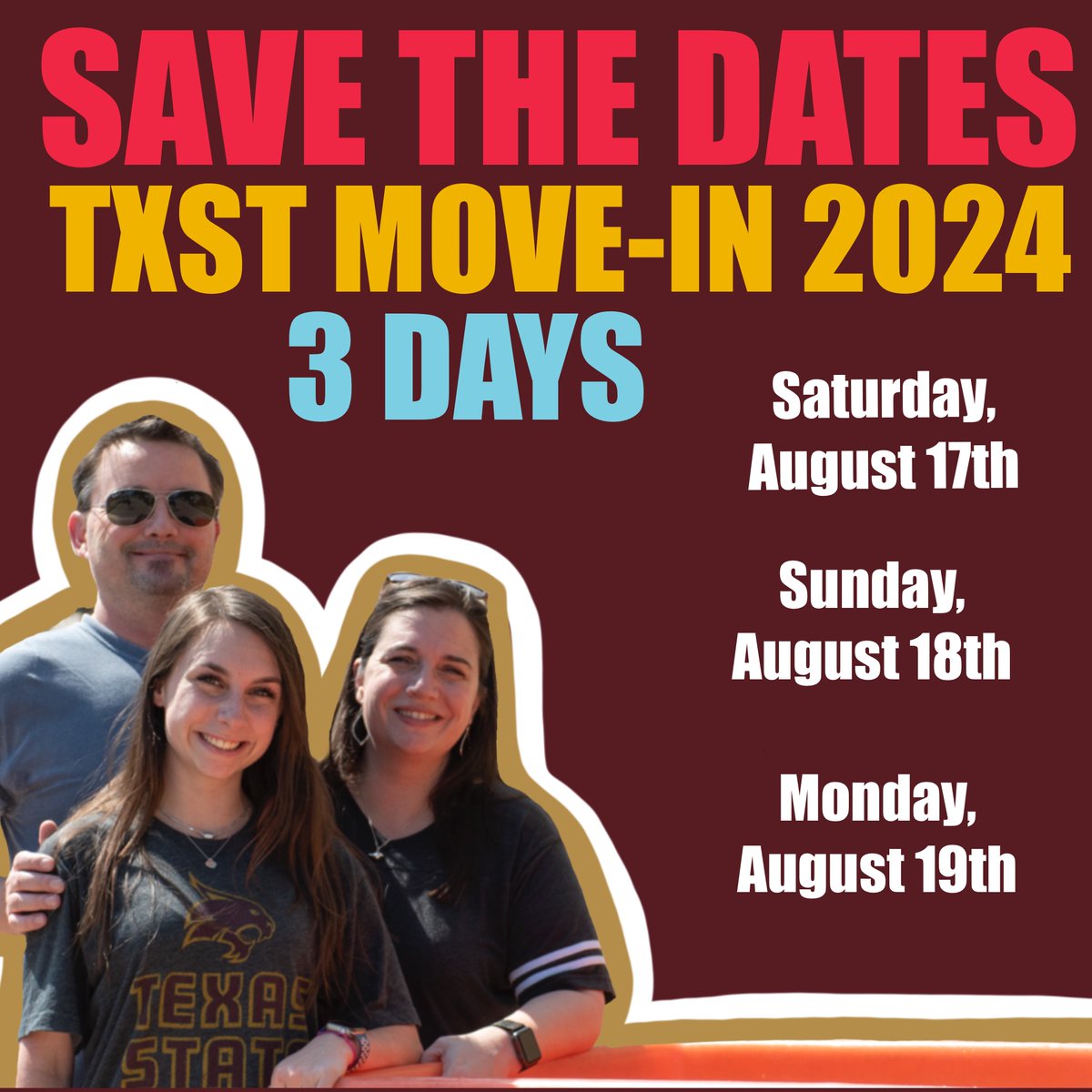 MOVE-IN 2024 IS ONLY FOUR MONTHS AWAY! 🔑 We're excited to announce the move-in dates will be August 17th, 18th, & 19th. View our move-in page for the most up to date information about move-in: ow.ly/Yibs50RaKfj