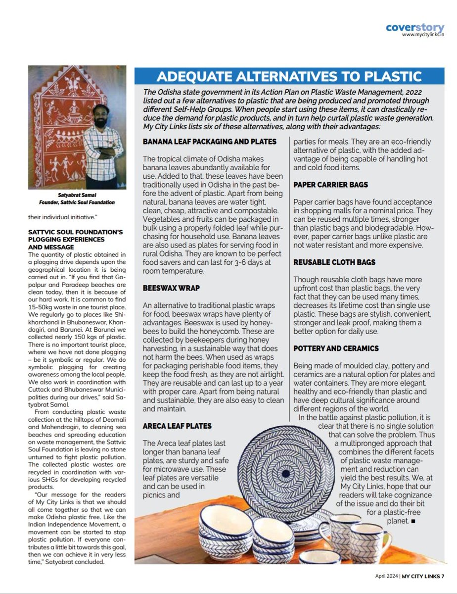 AdyaAkankshya's tweet photo. An immense gratitude to @MyCityLinks for showcasing @SATTVIC_SOUL's effort and highlighting the importance of minimizing  plastic waste in your magazine. https://t.co/jrwa22CwAQ