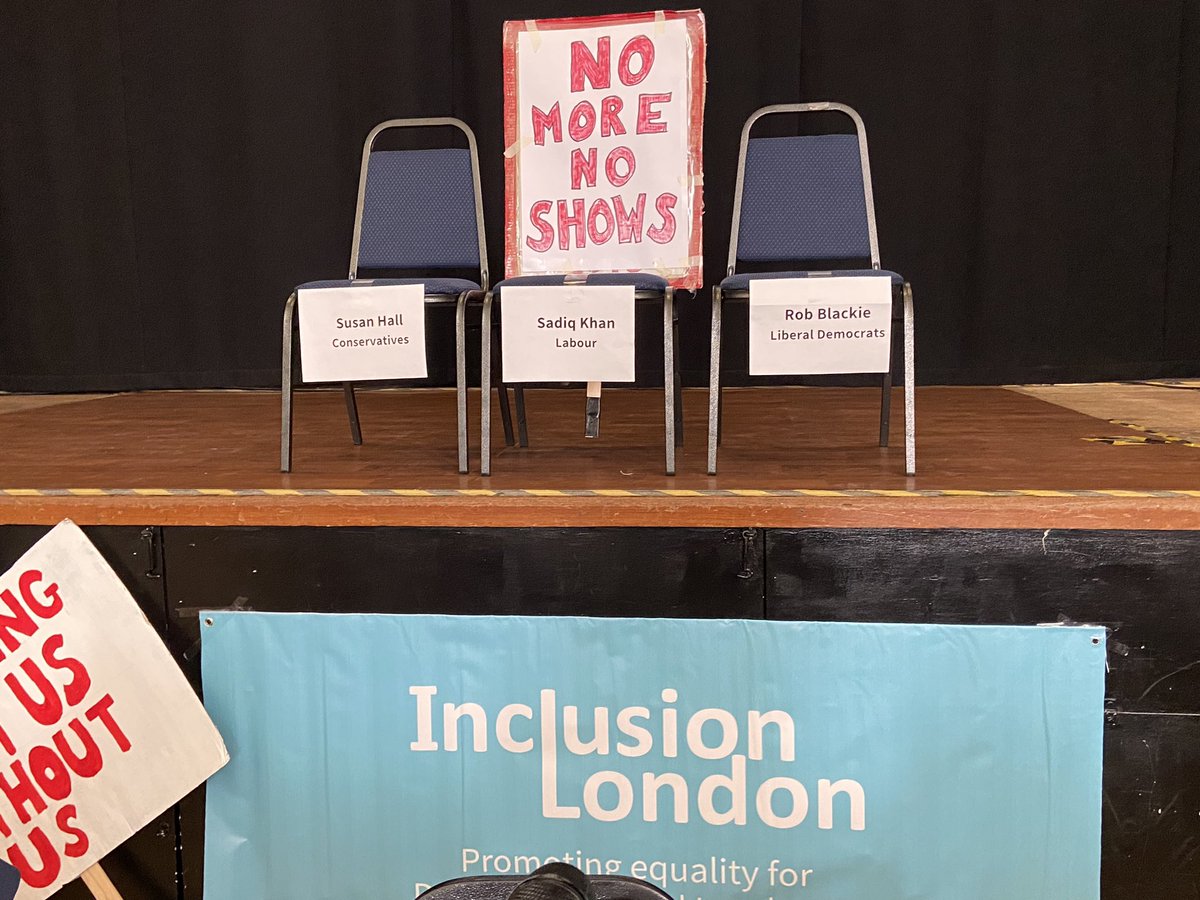 I’m at the hustings at @InclusionLondon today. These are mayoral hustings for London’s deaf and disabled communities. Sadiq Khan, Susan Hall and Rob Blackie (Liberal Democrat) are no shows. Zoe Garbett of the Greens had made it