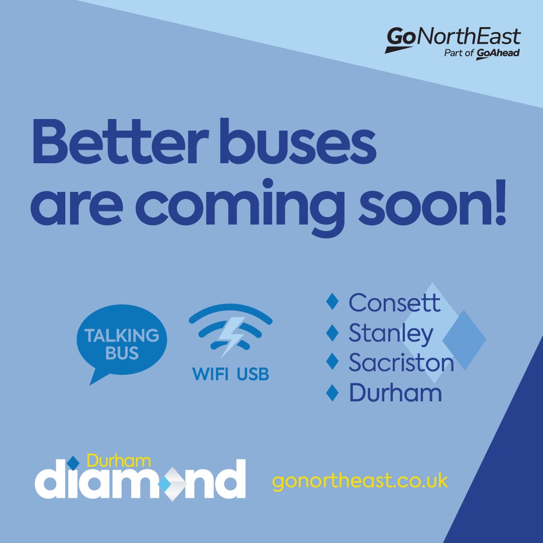 We’re delighted to announce the improvement of our Durham Diamonds💎 We’ve listened to your feedback and have refurbished eight stylish buses for the 16,16A, and 16B routes. They will be hitting the roads soon with free WiFi, USB charging and next stop announcements 👏 Keep an…