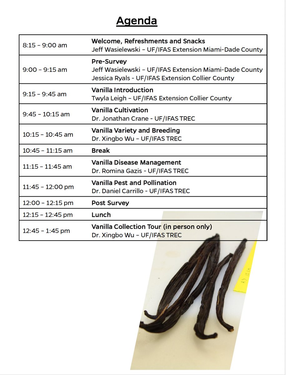 📢Hybrid in-service training opportunity for state-wide extension specialists and County agents on “#Vanilla as a potential new crop in #Florida #agriculture”. Details below. @UFTropical #vainilla @Broward_FCS @MiamiDadeCounty @UF_IFAS @manatee_ufifas @pbcgov @KeysUFExtension