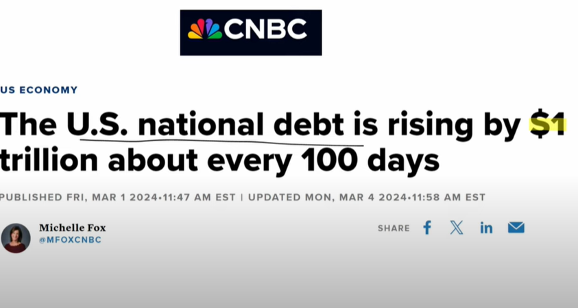 الدين الامريكي يزداد 1 ترليون دولار (1,000 مليار دولار) بثلاث اشهر فقط و من العاده تاخذ 5 سنوات