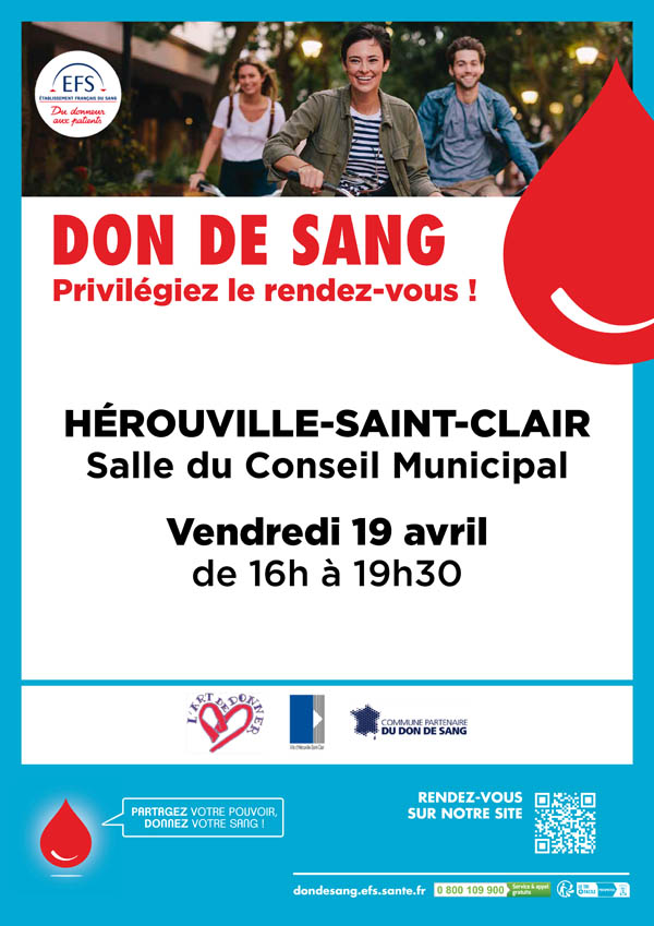 'La vie on a ça dans le sang !' 1 heure pour sauver 3 vies ! Rendez-vous le vendredi 19 avril de 16h à 19h30 - salle du conseil municipal à #Hérouville pour donner votre sang ! 🩸 📌Réservez votre créneau : dondesang.efs.sante.fr/trouver-une-co… @EFS_dondesang