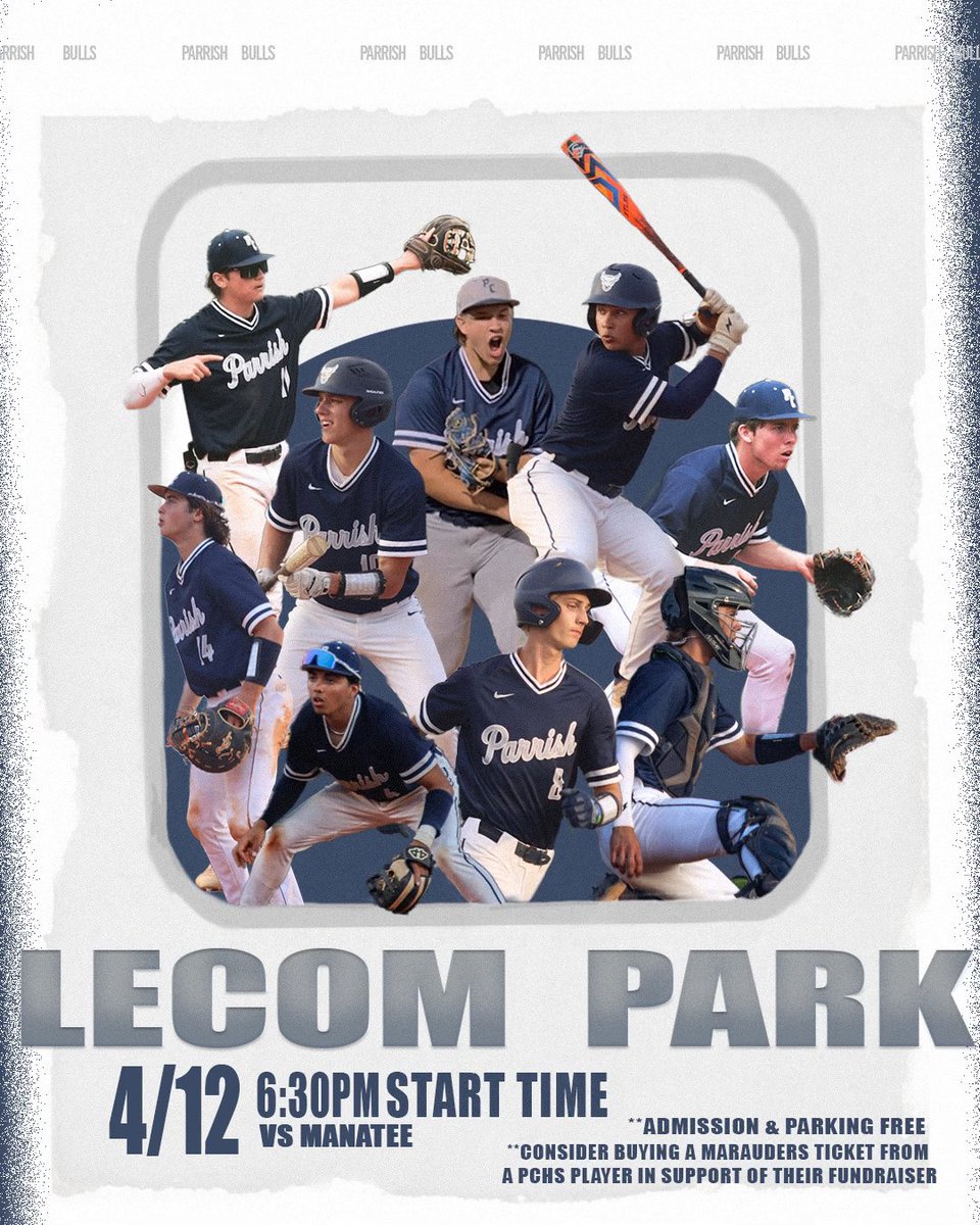 Join us this Friday as the 13-5 Manatee Hurricanes Baseball team and the 14-4 Parrish Community High School Baseball teams will face one another at LECOM Park at 6:30pm. 

The two schools hold the best records in Manatee County entering the final 3 weeks of the season.