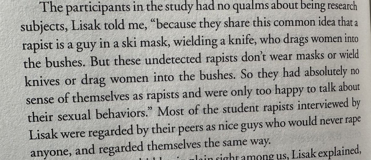 The problem isn’t false accusations. It’s that men refuse to acknowledge rape. “They [rapists] had absolutely no sense of themselves as rapists and were only too happy to talk about their sexual behaviors.” Based on a study of rapists, as described in Missoula by Jon Krakauer.🧵