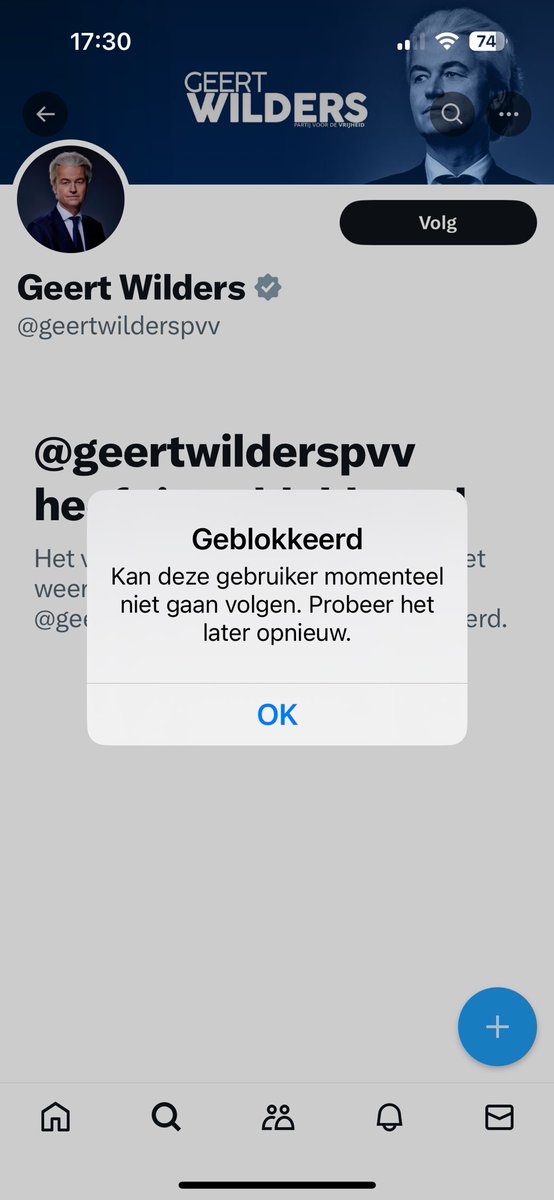 dacht, ik verdiep me eens in <a href="/geertwilderspvv/">Geert Wilders</a> en zijn volgers. Maar helaas. Ik heb Geert nooit geblokkeerd. Zou het komen omdat Geerts algoritme mij automatisch herkent als D66-er?