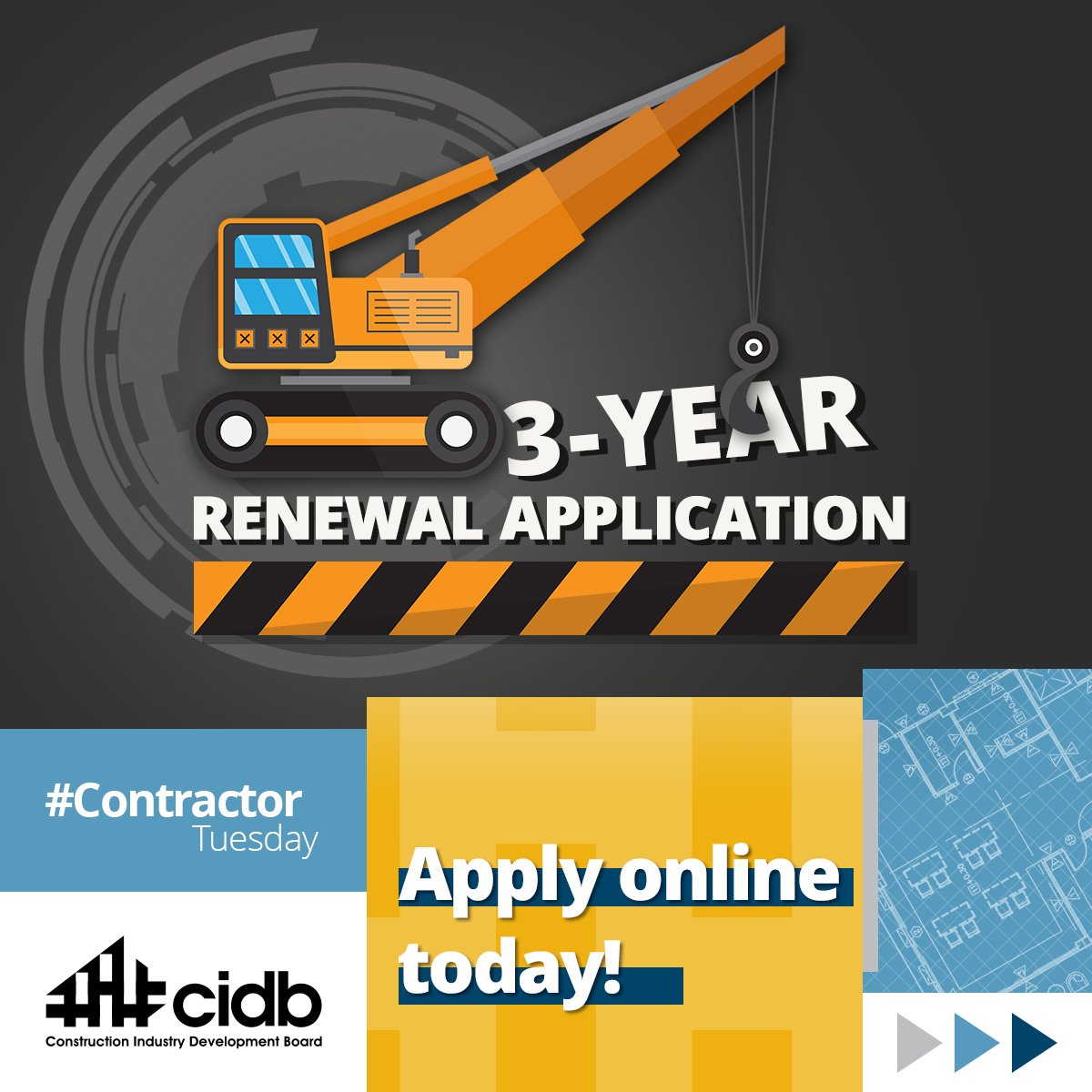 #ContractorTuesday. Renewing your #cidb registration just got easier! 𝗬𝗼𝘂 𝗰𝗮𝗻 𝗻𝗼𝘄 𝗮𝗽𝗽𝗹𝘆 𝗳𝗼𝗿 𝘆𝗼𝘂𝗿 𝟯-𝘆𝗲𝗮𝗿 𝗿𝗲𝗻𝗲𝘄𝗮𝗹 𝗼𝗻𝗹𝗶𝗻𝗲 𝗮𝗻𝗱 𝘂𝗽𝗹𝗼𝗮𝗱 𝘁𝗵𝗲 𝗻𝗲𝗲𝗱𝗲𝗱 𝗱𝗼𝗰𝘂𝗺𝗲𝗻𝘁𝘀. Or email them to your nearest provincial office. Mandatory…