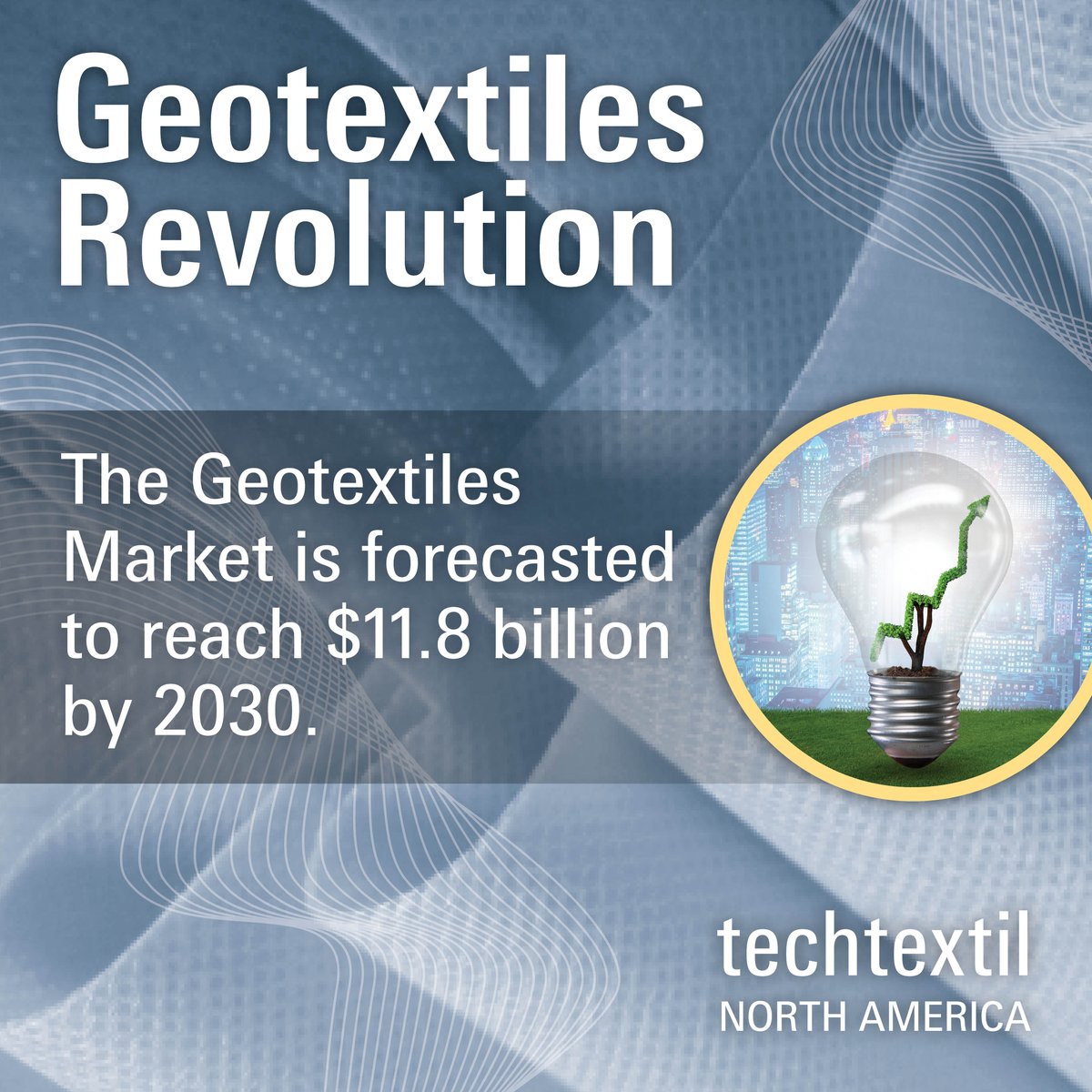 techtextilNA's tweet photo. Is your business ready to handle the growth in geotextiles? See the newest technologies from exhibitors like #CALitzler, #TorayFluorofibers and more at #TTNA24. Register now: https://t.co/DwBIuo8EkT
#textiletuesday #geotextiles #sustainability #nonwovens #technicaltextiles https://t.co/fzOt9cqFJH