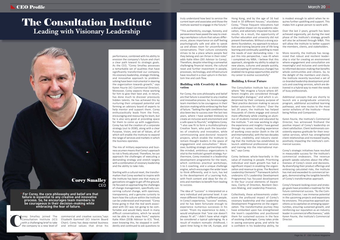 Congratulations to our CEO, Corey Smalley, for being recognised in the Top 20 Visionary CEOs 2024 by <a href="/CEOOutlookmag/">CEO Outlook Magazine</a>! 🌟

This acknowledgment is a reflection of his dedication to driving positive change and steering our company towards a bright future⬇️

lnkd.in/ehqHHqx5