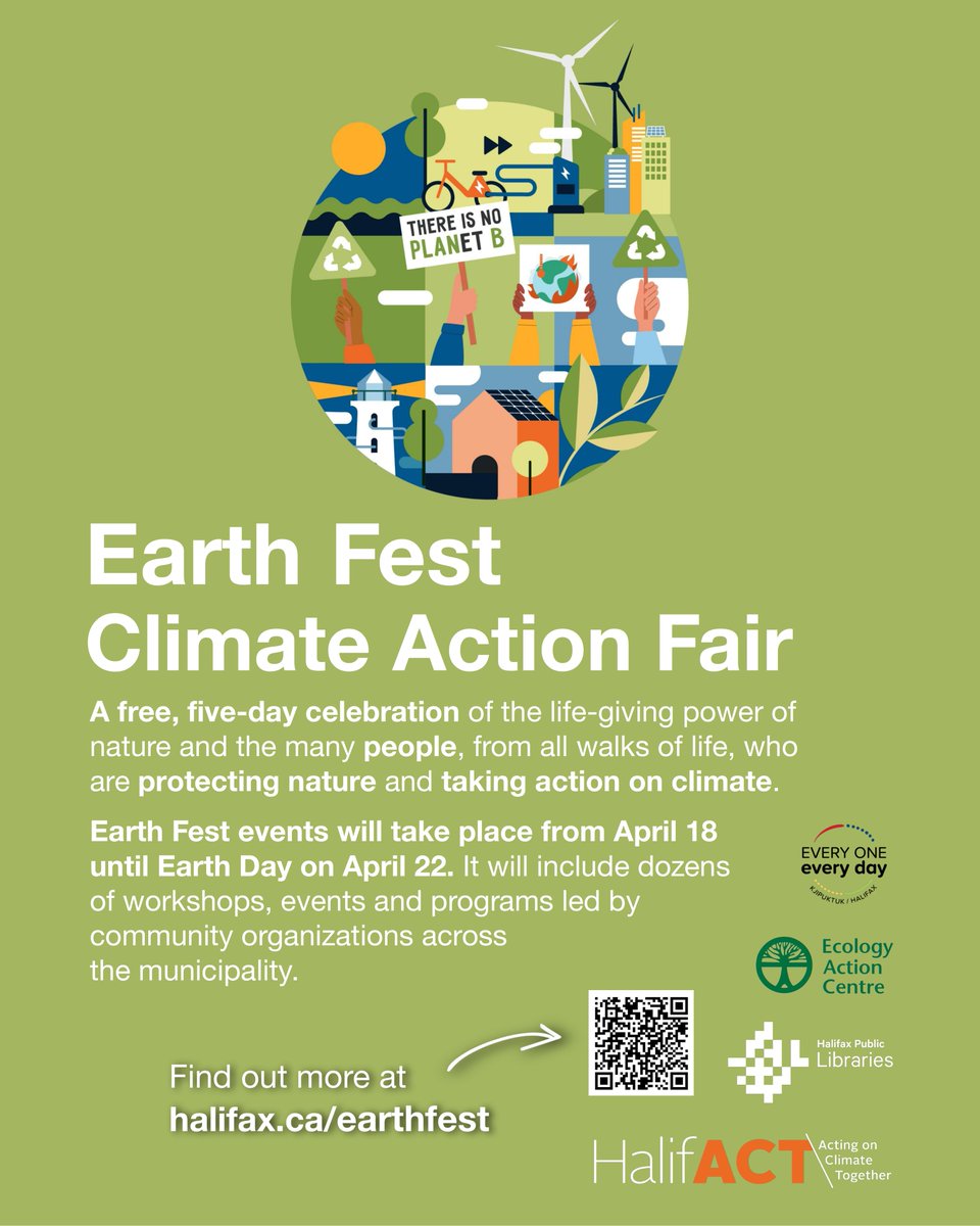 Earth Fest is coming up! April 18th-22nd. With over 30 community-based events throughout HRM and a day full of marquee events at Central Library, there's something for just about anyone.