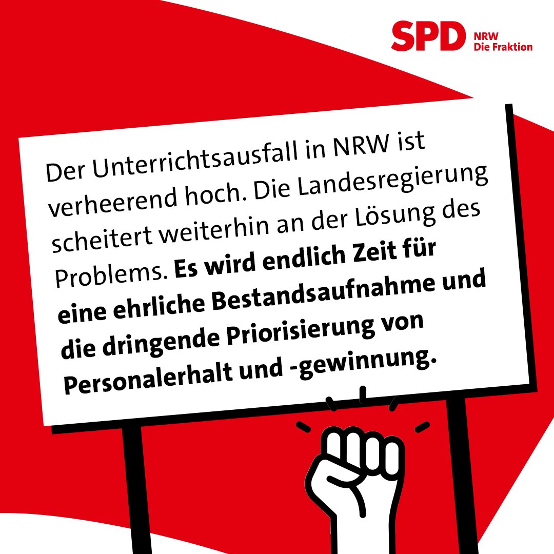 Jede fünfte Unterrichtsstunde findet in #NRW nicht wie geplant statt. 4,7 Prozent fallen sogar ganz aus. Schulministerin Feller ist damit an ihrem eigenen Ziel gescheitert, den #Unterrichtsausfall so gering wie möglich zu halten.