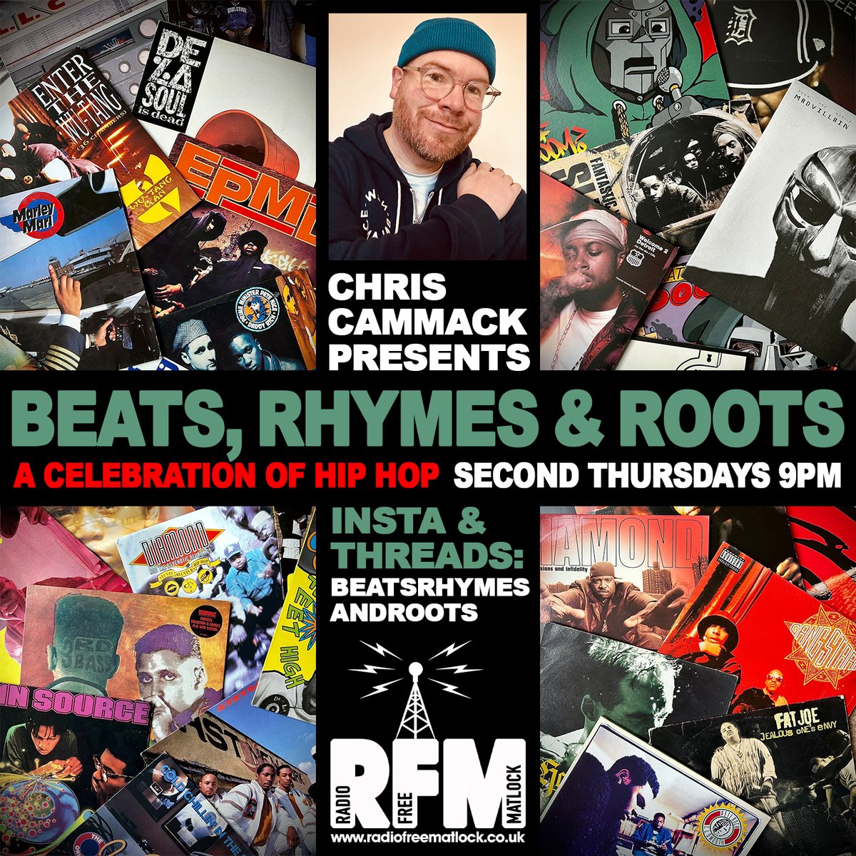ON AIR NOW ⚡️ In his new monthly Thursday home... 9pm - 11 : Chris Cammack presents 'Beats, Rhymes & Roots'. Tonight with a special guest mix from Ray West @RedApples45 Tune in >> radiofreematlock.co.uk / Alexa / smart radio / simple radio app