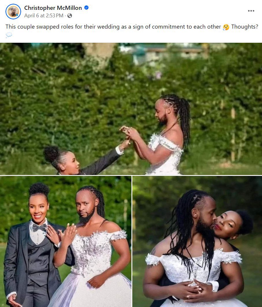 A couple switched roles for their wedding to show their commitment to each other.