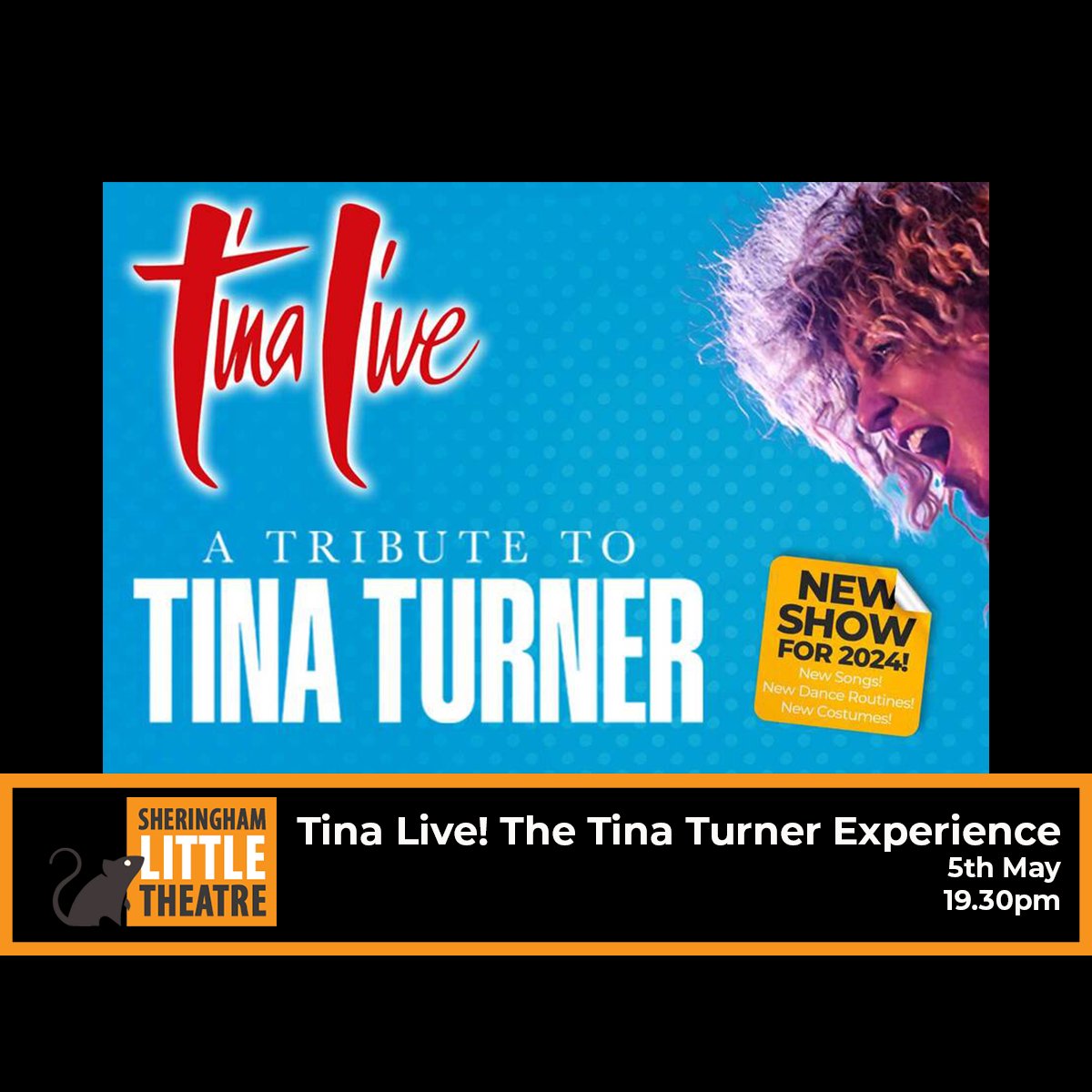 A full concert style stage show, charting the hits and career of the late, great Tina Turner from the early days onwards. 🗓5th May 🕰19.30pm 📍Sheringham Little Theatre 🎟…eringhamlittletheatre.ticketsolve.com/ticketbooth/sh…