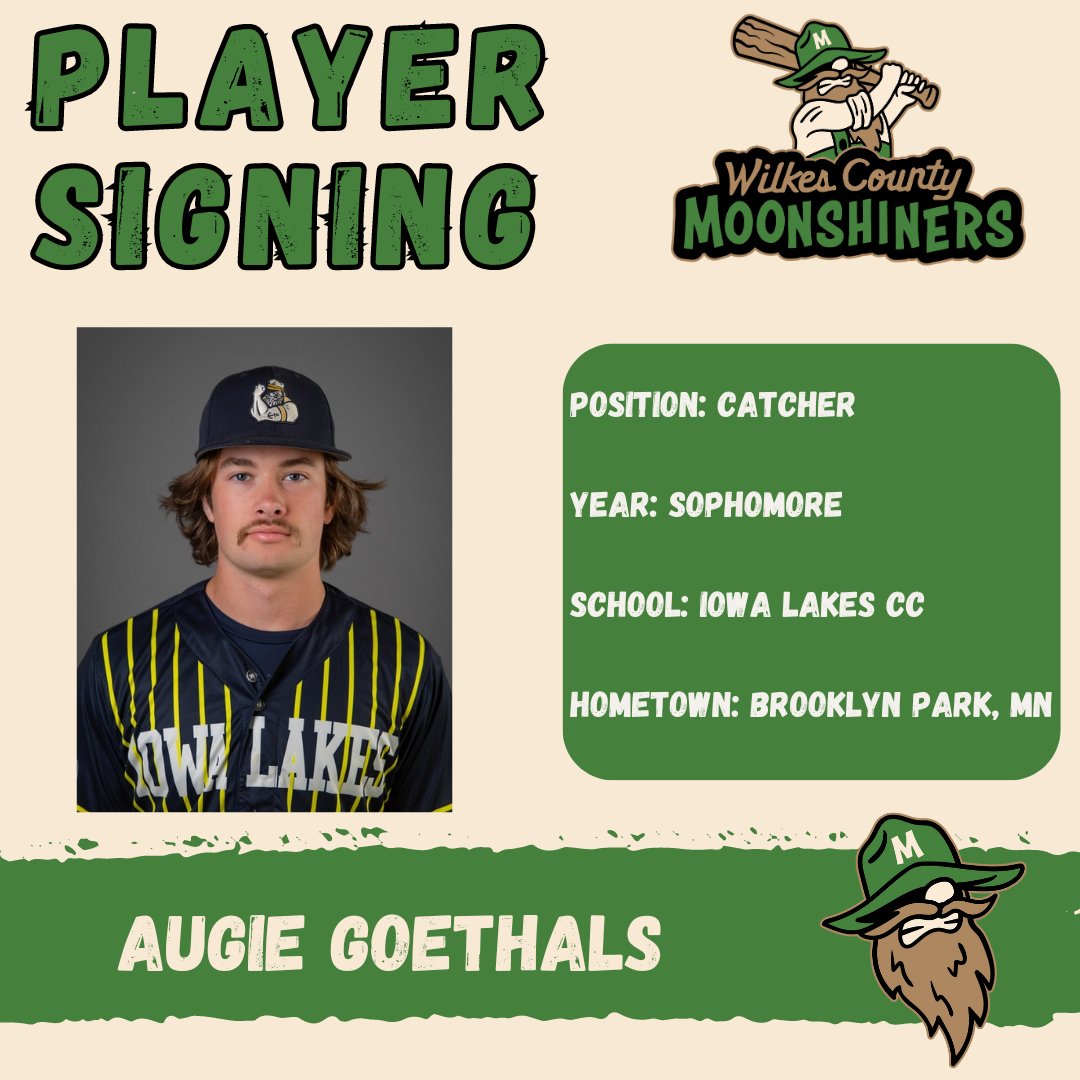 ⚾️ Meet the Moonshiners ⚾️ Coming to Wilkes County from Minnesota, is sophomore catcher, @AugieGoethals!