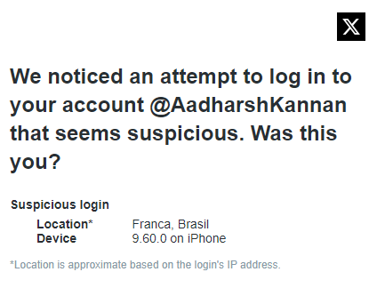 AadharshKannan's tweet photo. Someone is continuously attempting to hack into my X account. Super suspicious - this is in spite of 2FA https://t.co/EGu8FnExmF