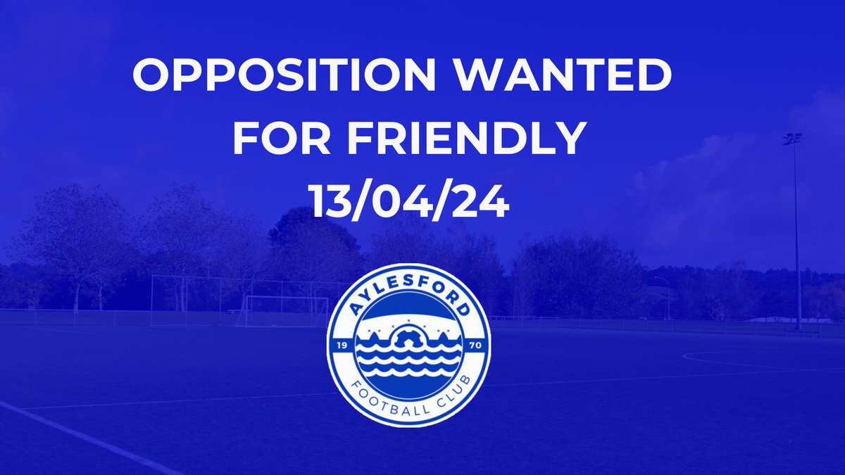 👀 Looking For A Friendly Saturday 👀

<a href="/AylesfordFC/">Aylesfordfc</a> Mens XI
PM Kick off 
3G Pitch 
Floodlights 

Drop us a DM if interested. Shares welcome.

#FindAMatch
#FriendlyGame