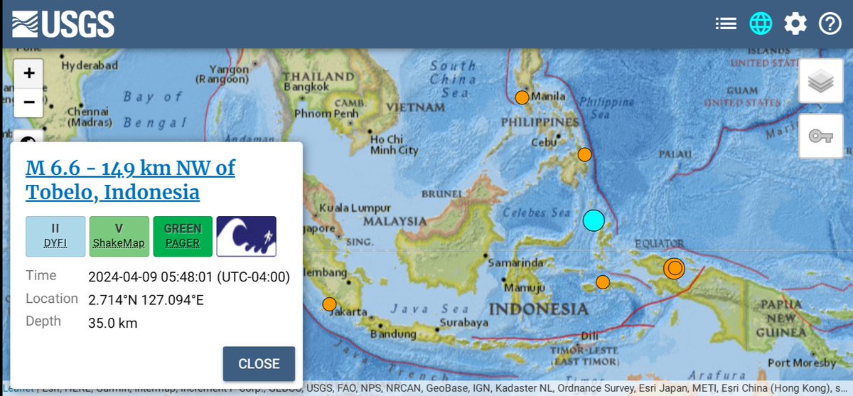Fuertes #sismo magnitud 6.6 sacude en el norte del Mar de Molucas, #Indonesia 🇮🇩 35 km de profundidad, según USGS. #Gempa #earthquake